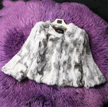 Load image into Gallery viewer, Ethel Anderson Real Rabbit Fur Coat Women&#39;s Floral Jacket 3/4 Sleeve Outwear