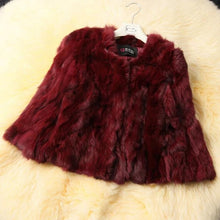 Load image into Gallery viewer, Ethel Anderson Real Rabbit Fur Coat Women&#39;s Floral Jacket 3/4 Sleeve Outwear