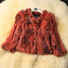 Load image into Gallery viewer, Ethel Anderson Real Rabbit Fur Coat Women&#39;s Floral Jacket 3/4 Sleeve Outwear