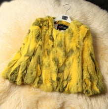 Load image into Gallery viewer, Ethel Anderson Real Rabbit Fur Coat Women&#39;s Floral Jacket 3/4 Sleeve Outwear