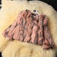 Load image into Gallery viewer, Ethel Anderson Real Rabbit Fur Coat Women&#39;s Floral Jacket 3/4 Sleeve Outwear