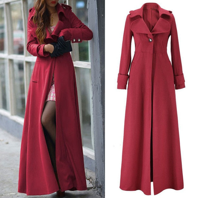 coats women fashion Winter Lapel Slim Long Parka Overcoat Windbreaker Button coats women 2018Oct12