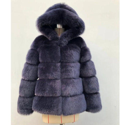 ZADORIN Winter Thick Warm Faux Fur Coat Women Plus Size Hooded Long Sleeve Faux Fur Jacket Luxury Winter Fur Coats bontjas