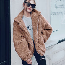 Load image into Gallery viewer, Elegant Faux Fur Coat Women 2019 Autumn Winter Thick Warm Soft Fleece Jacket Pocket Zipper Outerwear Overcoat Bear Teddy coat