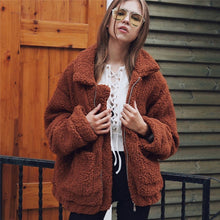 Load image into Gallery viewer, Elegant Faux Fur Coat Women 2019 Autumn Winter Thick Warm Soft Fleece Jacket Pocket Zipper Outerwear Overcoat Bear Teddy coat