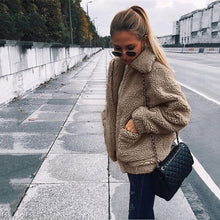 Load image into Gallery viewer, Elegant Faux Fur Coat Women 2019 Autumn Winter Thick Warm Soft Fleece Jacket Pocket Zipper Outerwear Overcoat Bear Teddy coat
