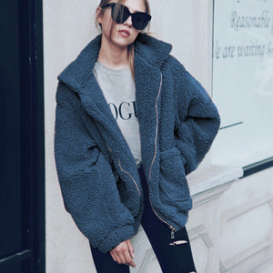 Elegant Faux Fur Coat Women 2019 Autumn Winter Thick Warm Soft Fleece Jacket Pocket Zipper Outerwear Overcoat Bear Teddy coat