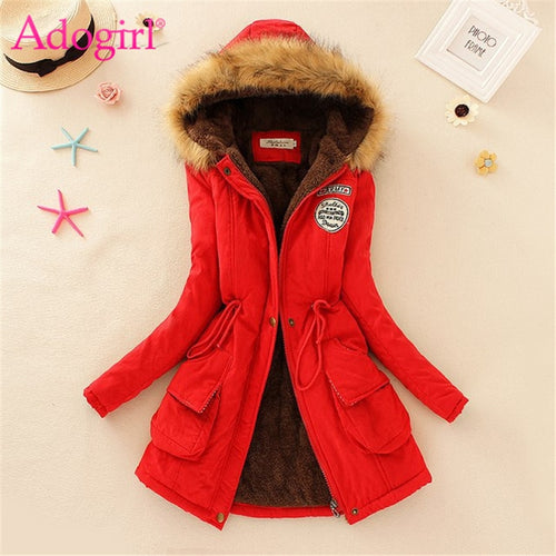 Adogirl Plus Size S-3XL Women Hooded Parkas with Faux Fur Warm Winter Wool Blends Jacket Cotton Coat Thick Casual Outerwear