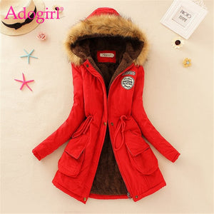 Adogirl Plus Size S-3XL Women Hooded Parkas with Faux Fur Warm Winter Wool Blends Jacket Cotton Coat Thick Casual Outerwear