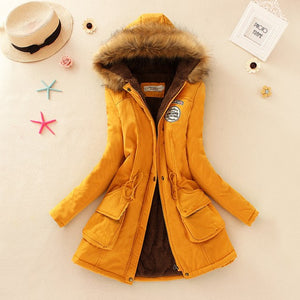 Adogirl Plus Size S-3XL Women Hooded Parkas with Faux Fur Warm Winter Wool Blends Jacket Cotton Coat Thick Casual Outerwear