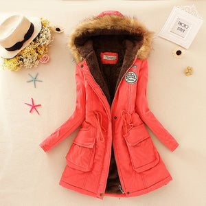 Adogirl Plus Size S-3XL Women Hooded Parkas with Faux Fur Warm Winter Wool Blends Jacket Cotton Coat Thick Casual Outerwear
