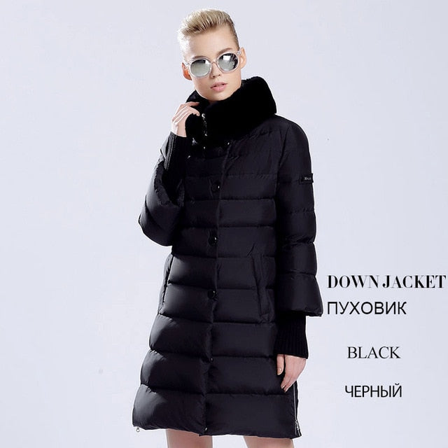 MIEGOFCE 2019 Winter Duck Down Jacket Women Long Coat Warm Parkas Thick Female Warm Clothes Rabbit fur collar High Quality