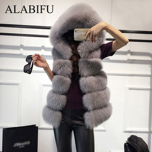 ALABIFU Faux Fur Coat Women 2019 Casual Hoodies Warm Slim Sleeveless Faux Fox Fur Vest Winter Jacket Coat Women casaco feminino