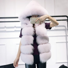 Load image into Gallery viewer, ALABIFU Faux Fur Coat Women 2019 Casual Hoodies Warm Slim Sleeveless Faux Fox Fur Vest Winter Jacket Coat Women casaco feminino