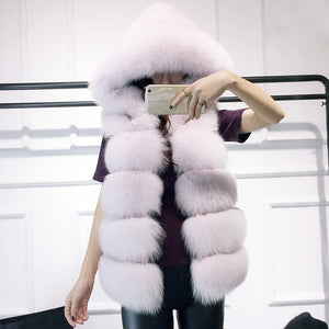 ALABIFU Faux Fur Coat Women 2019 Casual Hoodies Warm Slim Sleeveless Faux Fox Fur Vest Winter Jacket Coat Women casaco feminino