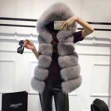 Load image into Gallery viewer, ALABIFU Faux Fur Coat Women 2019 Casual Hoodies Warm Slim Sleeveless Faux Fox Fur Vest Winter Jacket Coat Women casaco feminino