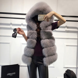 ALABIFU Faux Fur Coat Women 2019 Casual Hoodies Warm Slim Sleeveless Faux Fox Fur Vest Winter Jacket Coat Women casaco feminino