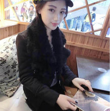 Load image into Gallery viewer, New Winter Faux Shearling Sheepskin Coat Women Suede Jacket 3 Colors Real Rabbit Fur Collar Grey Black Leather Jackets