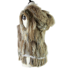 Load image into Gallery viewer, Harppihop fashion rabbit fur vest raccoon fur trimming knitted rabbit fur vest with hood fur waistcoat gilet