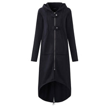 Load image into Gallery viewer, CROPKOP Fashion Long Sleeve Hooded Trench Coat 2018 Autumn Black Zipper Plus Size 5XL Velvet Long Coat Women Overcoat Clothes
