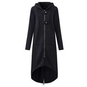 CROPKOP Fashion Long Sleeve Hooded Trench Coat 2018 Autumn Black Zipper Plus Size 5XL Velvet Long Coat Women Overcoat Clothes