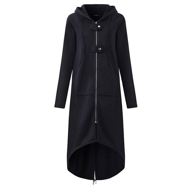 CROPKOP Fashion Long Sleeve Hooded Trench Coat 2018 Autumn Black Zipper Plus Size 5XL Velvet Long Coat Women Overcoat Clothes