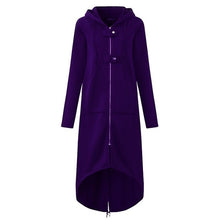 Load image into Gallery viewer, CROPKOP Fashion Long Sleeve Hooded Trench Coat 2018 Autumn Black Zipper Plus Size 5XL Velvet Long Coat Women Overcoat Clothes