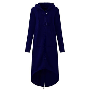 CROPKOP Fashion Long Sleeve Hooded Trench Coat 2018 Autumn Black Zipper Plus Size 5XL Velvet Long Coat Women Overcoat Clothes
