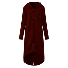 Load image into Gallery viewer, CROPKOP Fashion Long Sleeve Hooded Trench Coat 2018 Autumn Black Zipper Plus Size 5XL Velvet Long Coat Women Overcoat Clothes