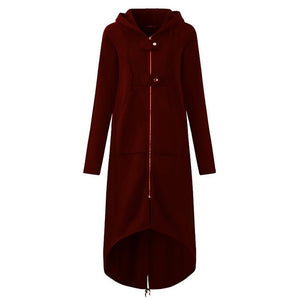 CROPKOP Fashion Long Sleeve Hooded Trench Coat 2018 Autumn Black Zipper Plus Size 5XL Velvet Long Coat Women Overcoat Clothes