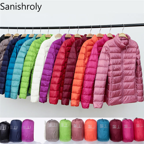 Sanishroly 2018 New Autumn Winter Women Thin White Duck Down Jacket Parka Female Ultra Light Down Coat Short Tops Plus Size S268