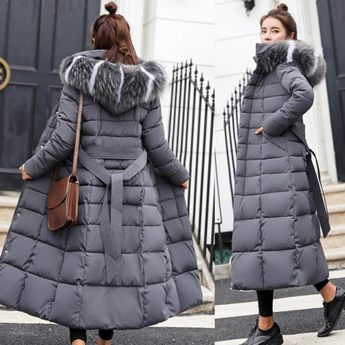 Winter Women Down Jacket Long Hooded 2018 Fashion Snow Clothing Warm Cotton-padded Long Sleeve Parkas Down Coat For Female #1124